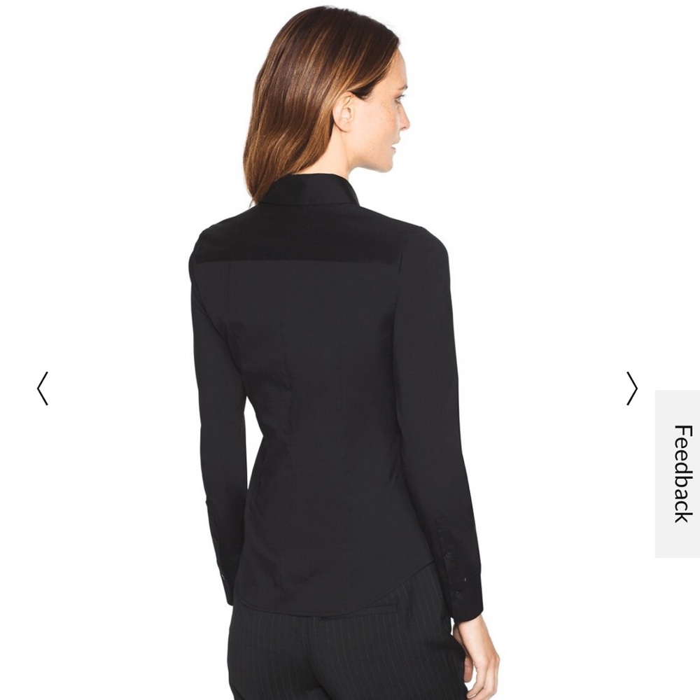 White House Black Market WHBM Black Long Sleeved Poplin Button Down Blouse Sz 8 - Picture 2 of 5
